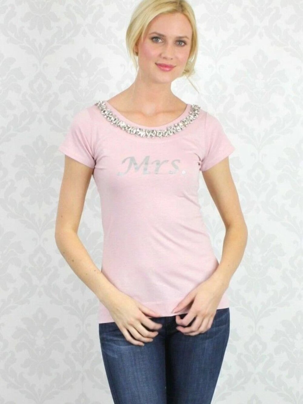 MRS Bride TShirt Hers Just Married Honeymoon Top Bridal Shower Swarovski Crystal
